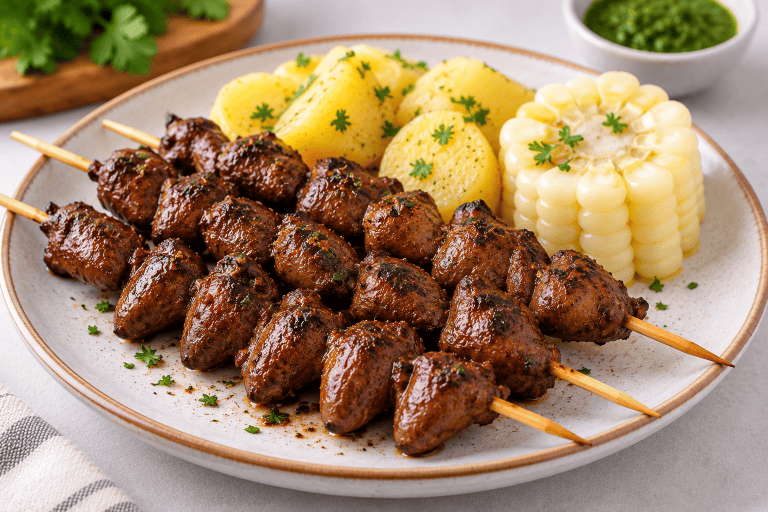 Anticuchos de corazón de pollo